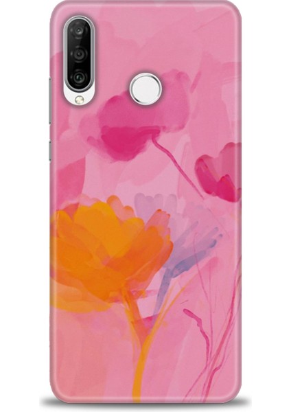 Huawei P30 Lite Kılıf Hd Baskılı - Turuncu Pembe + 9h Nano Ekran Koruyucu