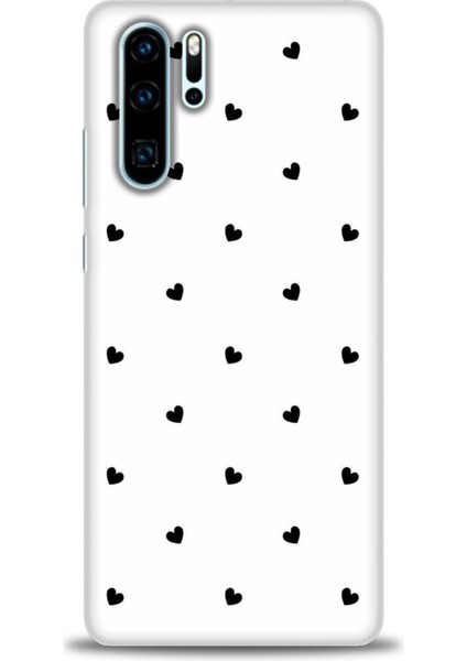 Huawei P30 Pro Kılıf Hd Baskılı - Siyah Kalpler + 9h Nano Ekran Koruyucu