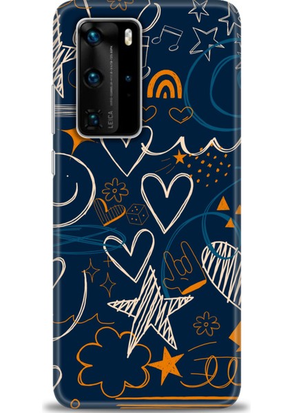 Huawei P40 Pro Kılıf Hd Baskılı - Notalar ve Kalpler + 9h Nano Ekran Koruyucu