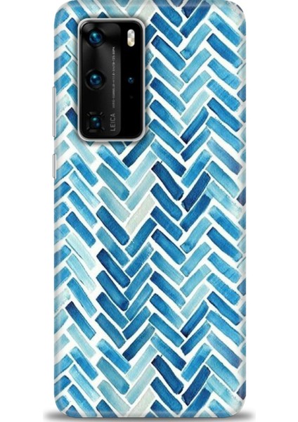 Huawei P40 Pro Kılıf Hd Baskılı - Mavi Çizgiler + 9h Nano Ekran Koruyucu