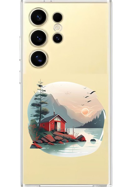 Samsung S23 Ultra Uyumlu Göl Kenarı Kulübe Desenli Silikon Kılıf