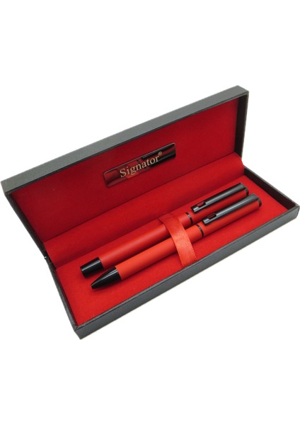 ® T405 Kırmızı Kalem Seti - Roller Kalem + Tükenmez Kalem | Isme Özel Kalem | Hediyelik Kalem