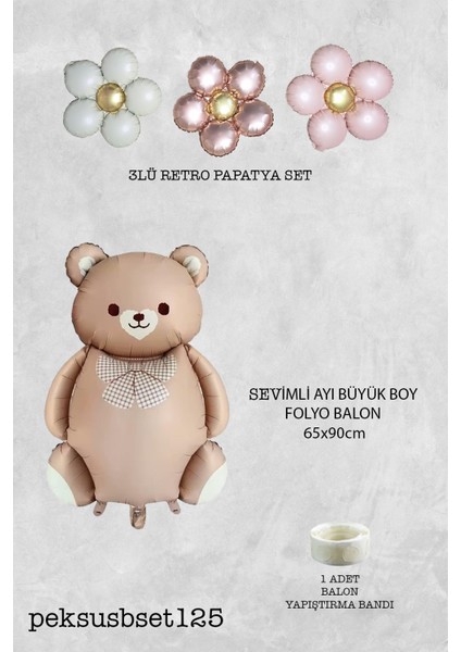 Retro Ayı Ve 3 Retro Papatya Folyo Balon Seti fiyatları