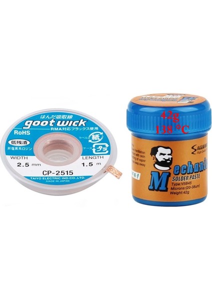 Krem Lehim Solder Paste 138°C 42G 2in1 Arada Flux Lehim Toplama CP-2515 Lehim Emme Teli 2,5 mm