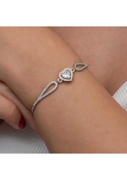 Gümüş Zirkon Taşlı Kalp Bileklik modelleri