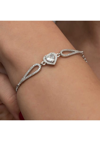 Gümüş Zirkon Taşlı Kalp Bileklik indirimleri