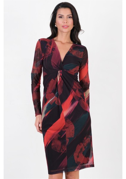 Dorian V Yaka Göğüsaltı Düğümlü Elbise SİYAH indirimleri