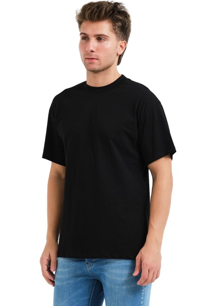100% Pamuk Basic Fit Bisiklet Yaka Siyah Erkek T-Shirt - Alpha