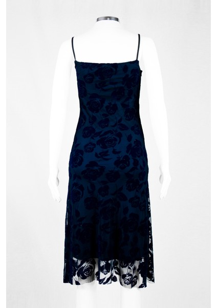 Likralı Flok Baskılı Fermuarlı Tül Kumaş Kadın Midi Elbise fiyatları