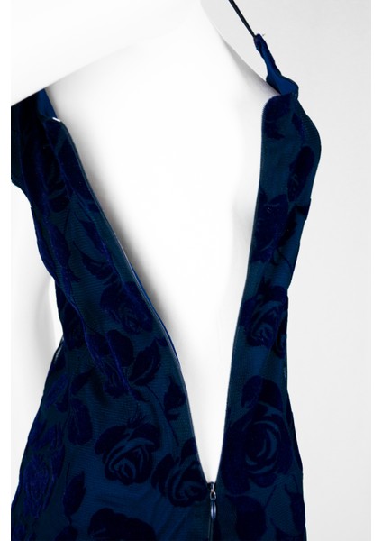 Likralı Flok Baskılı Fermuarlı Tül Kumaş Kadın Midi Elbise modelleri