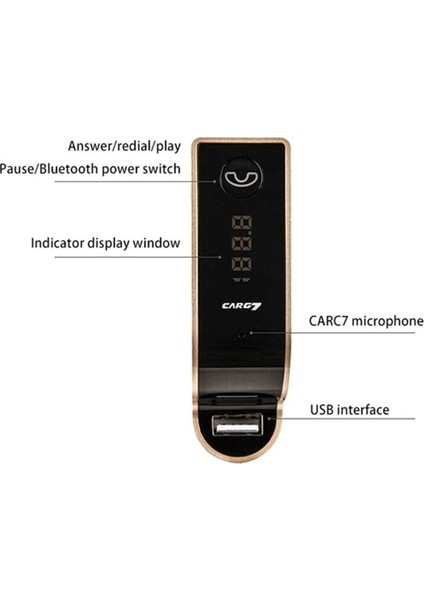 Yeni 2023 Carg7 Bluetooth Araç Kiti Fm Transmitter Araçkiti Bluetooth Handsfree Fm Verici Üniversal