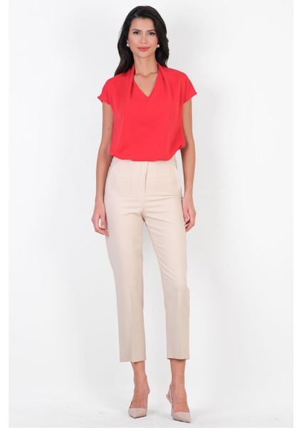 Corradino Yüksek Kemersiz Pantolon Bej modelleri