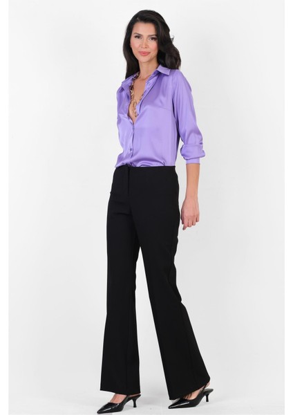 Oresto Düşük Bel Lastikli Ispanyol Paça Pantolon Siyah indirimleri