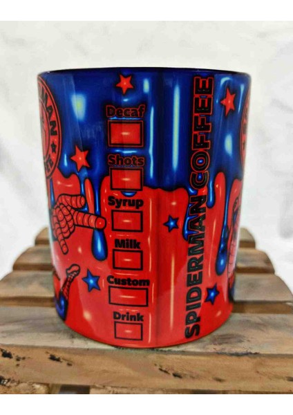 Mugs And Love Örümcek Adam 3D Baskı Büyük Boy Porselen Kupa