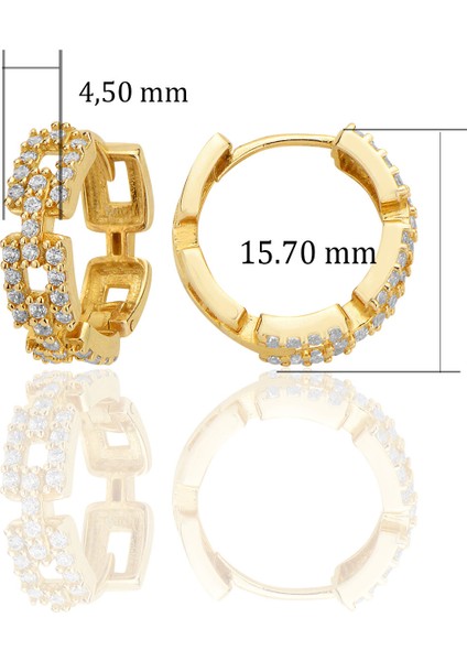 14 Ayar Altın Zincir Halkalı Taşlı Küpe Sarı Altın T055