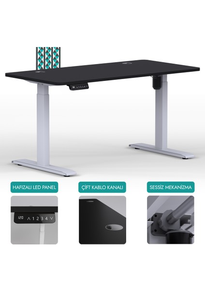 O-Flex Tek Motorlu Elektrikli Yükseklik Ayarlı Masa - 160x80 - Siyah