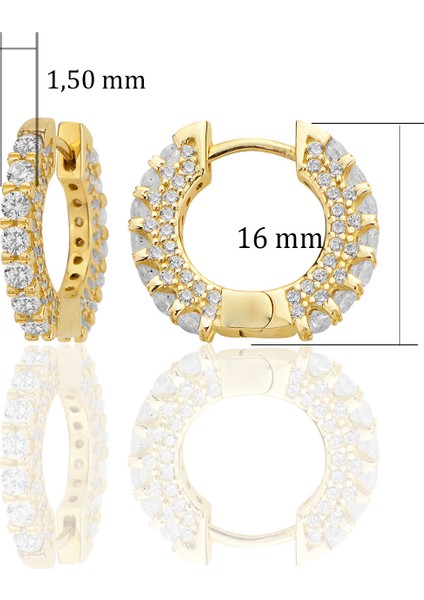 14 Ayar Altın Huggie Halka Zirkon Taşlı Küpe Sarı Altın T062