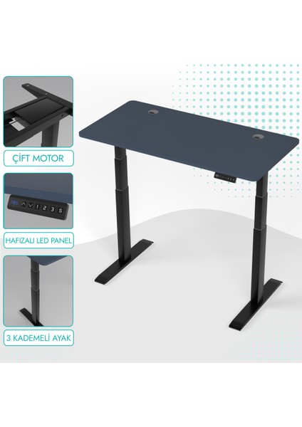 O-Flex Duo Çift Motorlu Elektrikli Yükseklik Ayarlı Masa - 120x60 - Pasifik Mavi