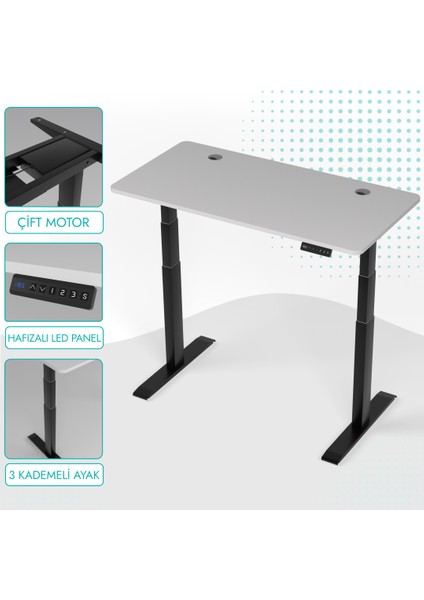 O-Flex Duo Çift Motorlu Elektrikli Yükseklik Ayarlı Masa - 120x60 - Beyaz