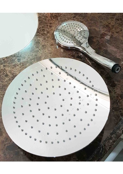 Yuvarlak Duş Başlığı Ankastre - Tavandan 24 cm - El Duşu Dahil Tam Set Yağmur Akışlı Aqurain - Krom