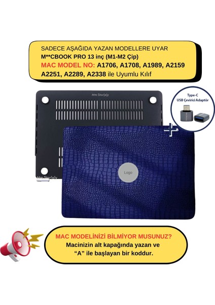 Macbook Pro Kılıf 13 inç M1-M2, Crocodile (Type-c'li Model)A2338 A2289 A2251 A1706 A1708 A1989 A2159 ile Uyumlu