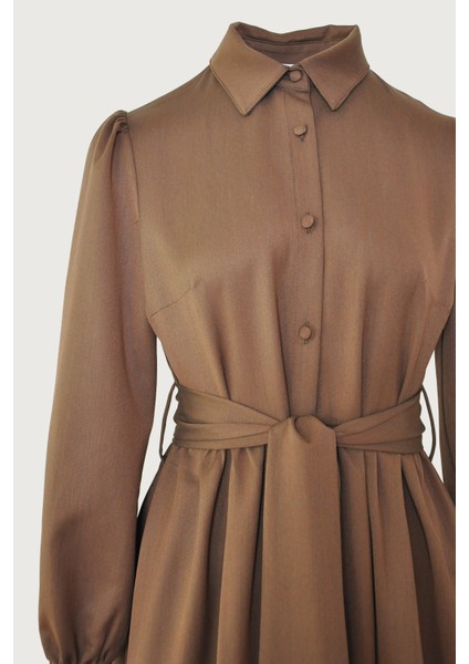 Prenses Nervürlü Elbise - Kahverengi fiyatları