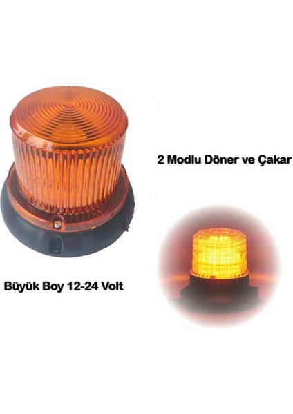 Tepe Lambası Büyük Boy 2 Modlu Döner ve Çakar Vidalı 12-24 Volt fiyatları