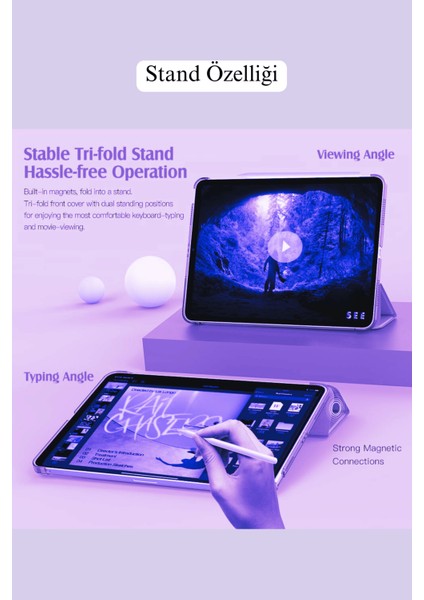iPad 10.9 Inç 10.nesil Uyumlu Fuchsia Smart Cover Standlı Katlanabilir Akıllı Tablet Kılıfı modelleri