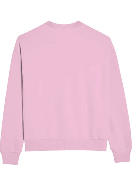 Bisiklet Yaka Içi Polar Cherries Baskılı Pembe Oversize Sweatshirt