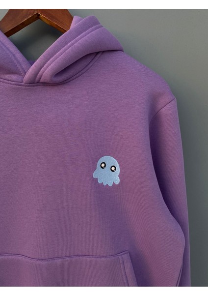 Kapüşonlu Sweatshirt Kalamar Desen 3 Iplik Şardonlu Kalın Kaliteli