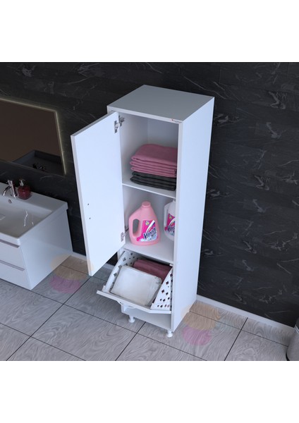 Alaçatı 35 x 138 cm Çamaşır Sepetli Dolap Banyo Dolabı Temizlik Deterjan Dolabı fiyatları