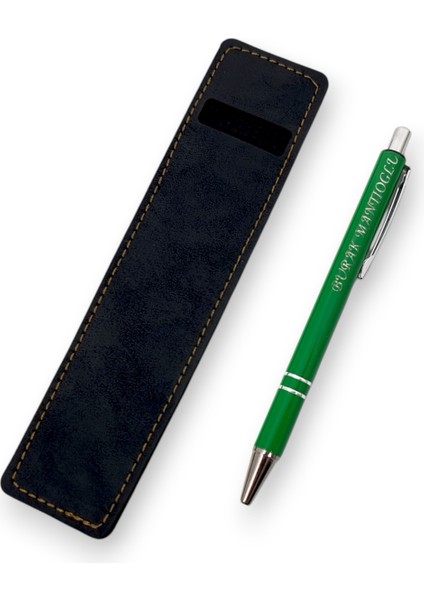 Öğretmenler Günü Özel Hediye Isme Özel El Yapımı Deri Kalem Kılıfı ve Isme Özel Tükenmez Kalem