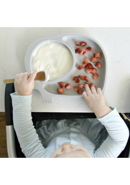 Bebek ve Çocuk için Sevimli Fil Model Desenli Yemek Bebek Mama Kabı Bölmeli Tabak (3791)