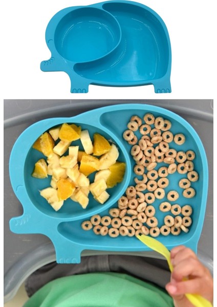 Bebek ve Çocuk için Sevimli Fil Model Desenli Yemek Bebek Mama Kabı Bölmeli Tabak (3791)
