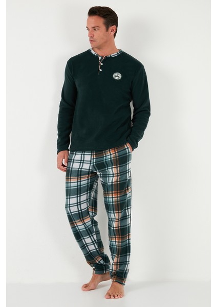 Ekoseli Regular Fit Düğmeli Bisiklet Yaka Kışlık Polar Pijama Takımı Erkek Pijama Takımı 60961008 fiyatları