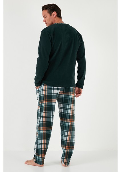 Ekoseli Regular Fit Düğmeli Bisiklet Yaka Kışlık Polar Pijama Takımı Erkek Pijama Takımı 60961008