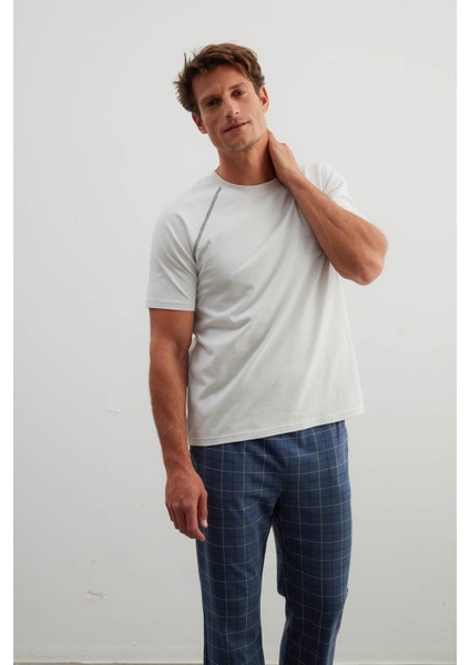 Erkek Pamuklu Reglan Kısa Kollu Pijama Üstü