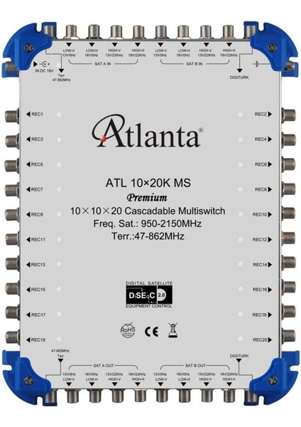 10/20 10x20 Santral Merkezi Sistem Multiswitch ( Sonlu / Karasal Aktif ) + Adaptör