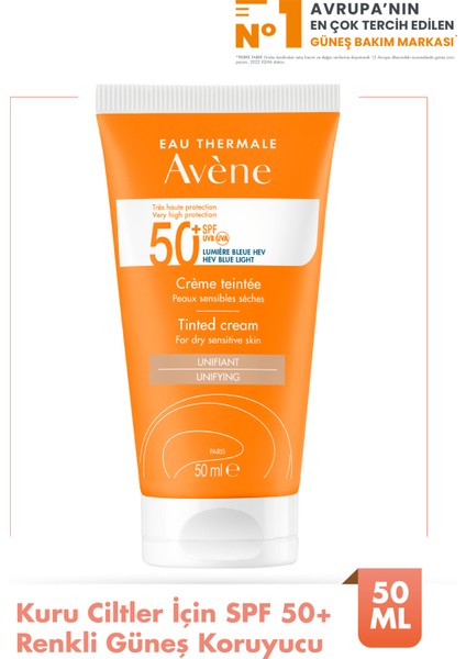 Tinted Cream SPF 50 + Kuru Ciltler için Renkli Güneş Koruyucu 50 ml