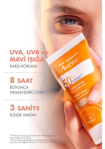 Tinted Cream SPF 50 + Kuru Ciltler için Renkli Güneş Koruyucu 50 ml