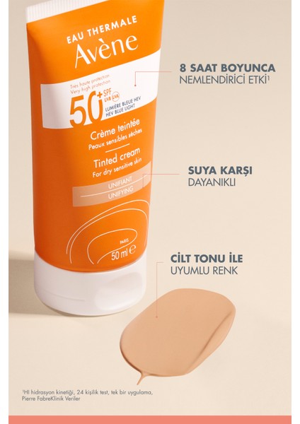 Tinted Cream SPF 50 + Kuru Ciltler için Renkli Güneş Koruyucu 50 ml