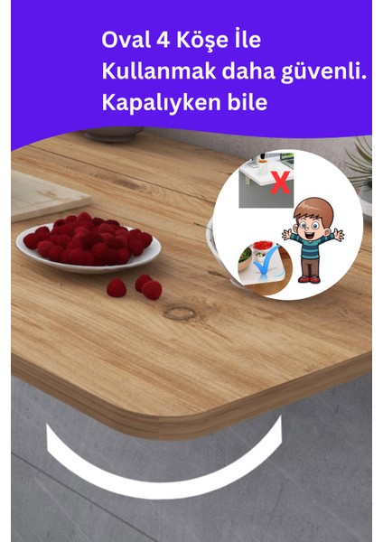 kydonia home mdf lam 4 köşesi oval çam ahşap desenli duvara monte  kırma katlanır yemek masası