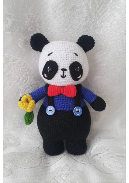 Papyonlu Panda Amigurumi Organik Örgü Oyuncak