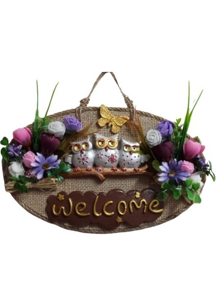 Baykuş Ailesi Welcome Yazılı Kapı Süsü