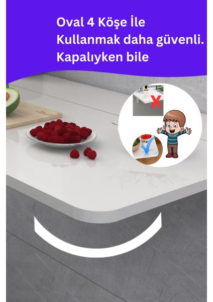 mdf lam 4 köşesi oval parlak beyaz duvara monte kırma katlanır mutfak ve yemek masası