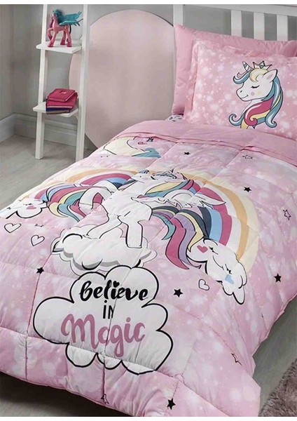 Tek Kişilik (Çarşafı Lastikli) Uyku Seti Unicorn Pembe