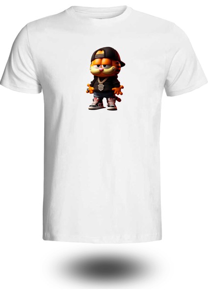 Garfıeld Tasarımlı Beyaz T-Shirt Tişört
