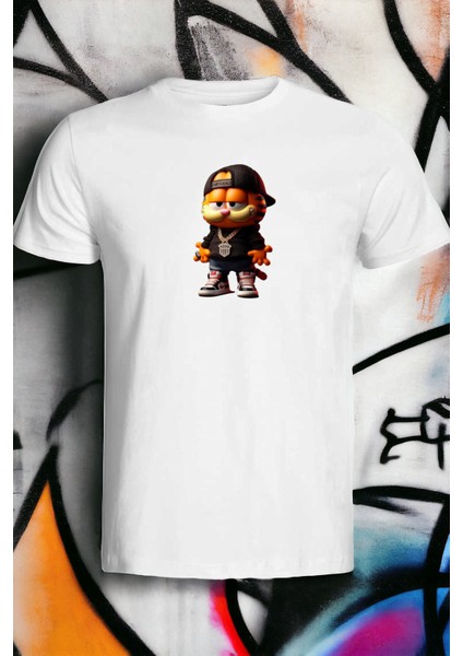 Garfıeld Tasarımlı Beyaz T-Shirt Tişört modelleri