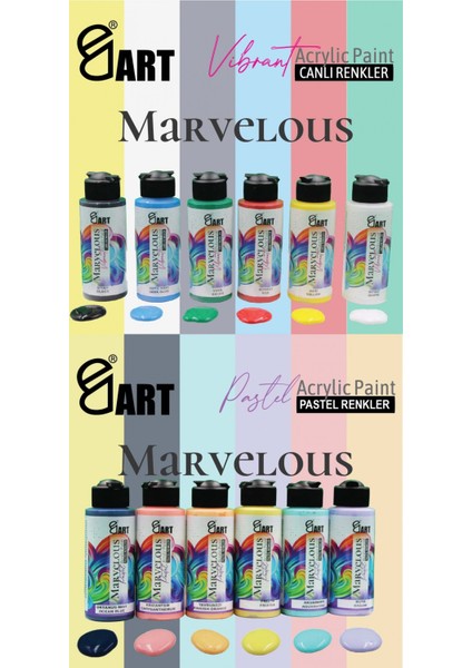 E&D Art Marvelous 12x110ml Akrilik Boya Canlı + Pastel Renkler (B