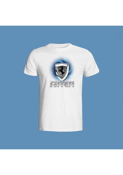 Ferrari Tasarımlı 2025 Özel Koleksiyon Ön Taraf Baskılı Beyaz T-Shirt Tişört